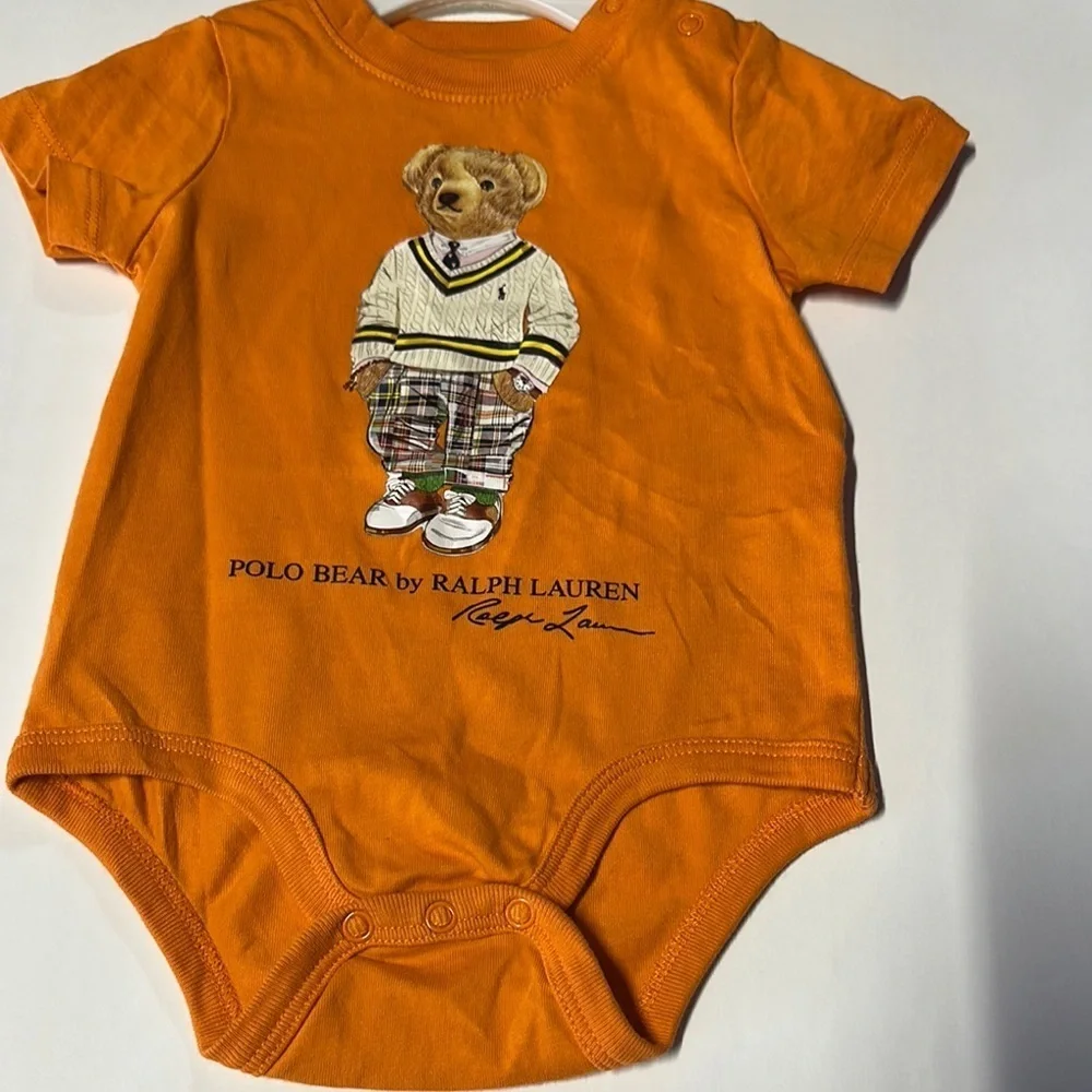 Ralph Lauren Orange Bodysuit with Playful Bear Design